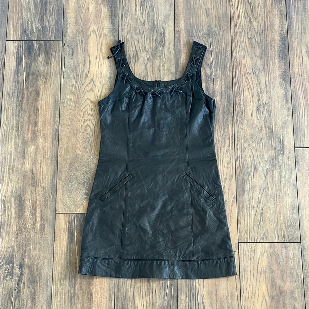 Vintage Black Leather Sleeveless Dress